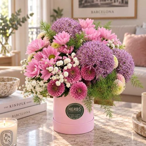 Caja sombrerera con flores rosas