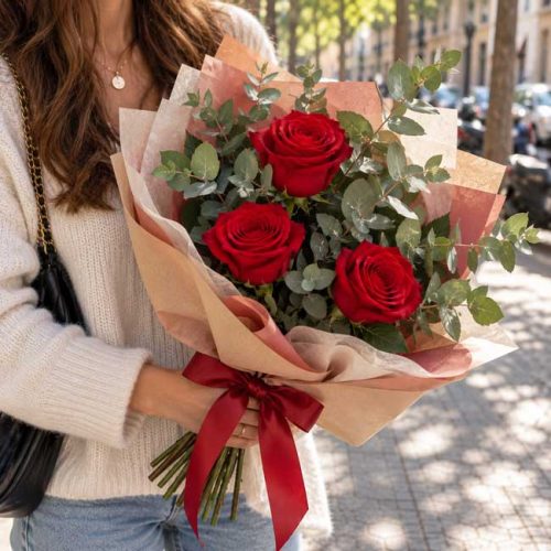 Ramo de 3 rosas rojas a domicilio en barcelona