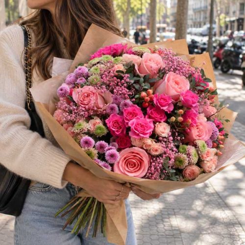 Ramo con flores de color rosa pastel