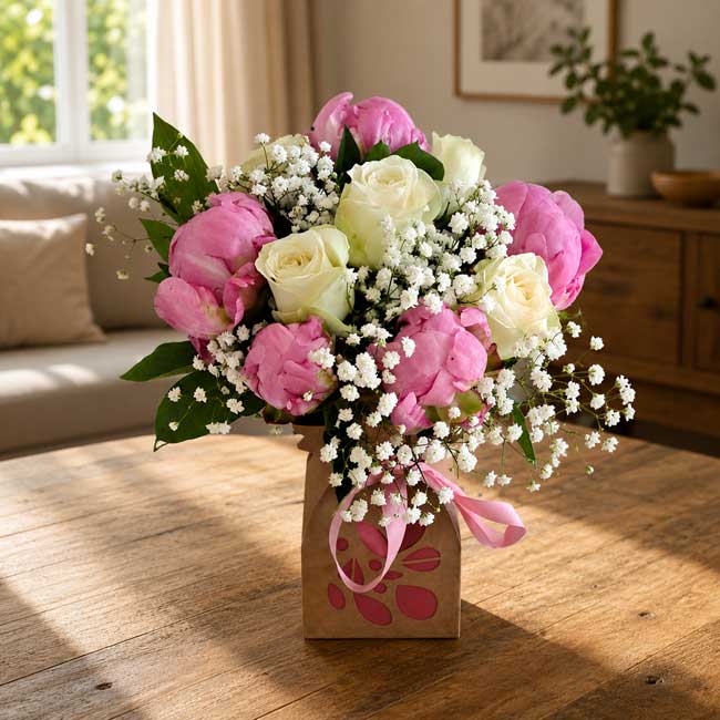 PEONIAS Y ROSAS BLANCAS 1 Ramo peonias y rosas blancas