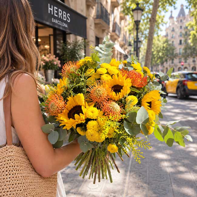 Ramo de otoño con Girasoles y Proteas 3 Ramo de otoño con flores de girasol y proteas